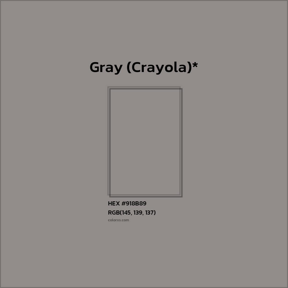 #918B89 hex color. RGB, RYB, CMYK, HSL, HSV codes and color conversions. Matching color names, palettes, paints.