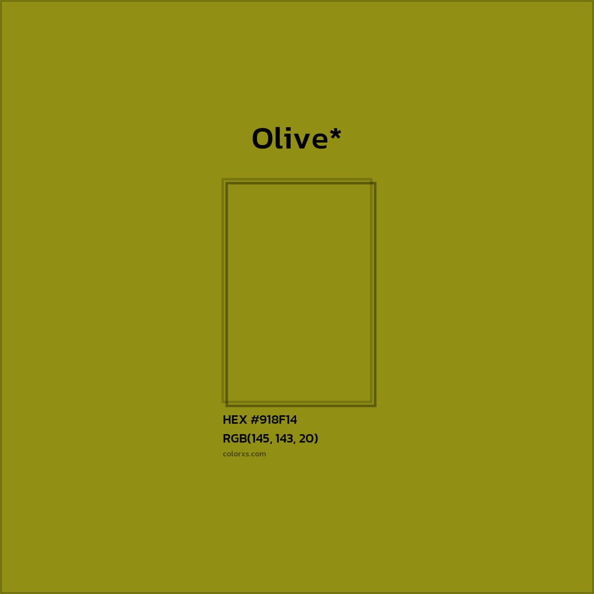 #918F14 hex color. RGB, RYB, CMYK, HSL, HSV codes and color conversions. Matching color names, palettes, paints.