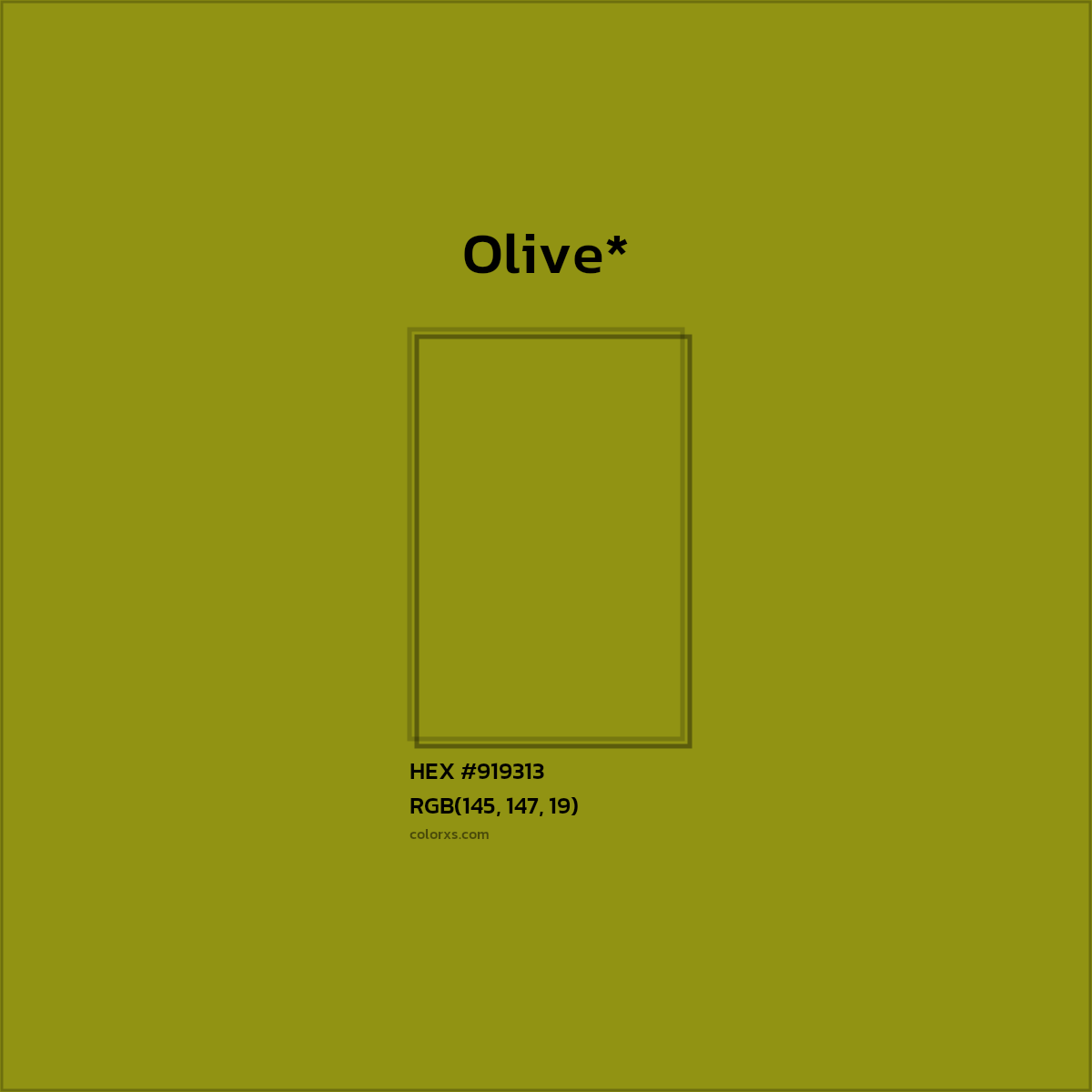 #919313 hex color. RGB, RYB, CMYK, HSL, HSV codes and color conversions. Matching color names, palettes, paints.