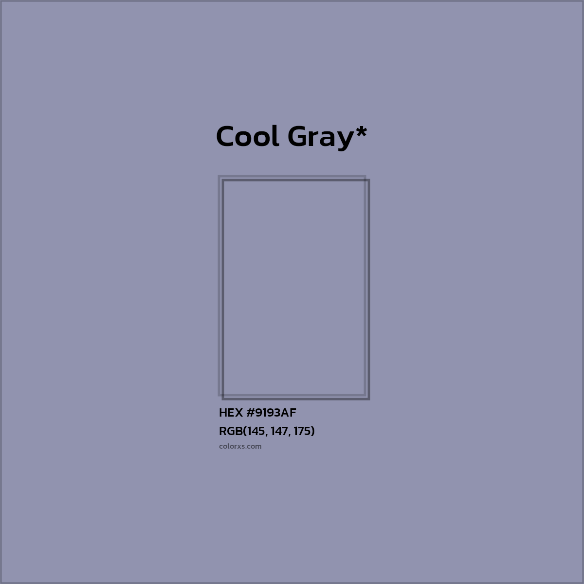 #9193AF hex color. RGB, RYB, CMYK, HSL, HSV codes and color conversions. Matching color names, palettes, paints.