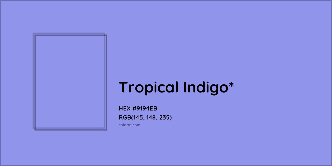 #9194EB hex color. RGB, RYB, CMYK, HSL, HSV codes and color conversions. Matching color names, palettes, paints.