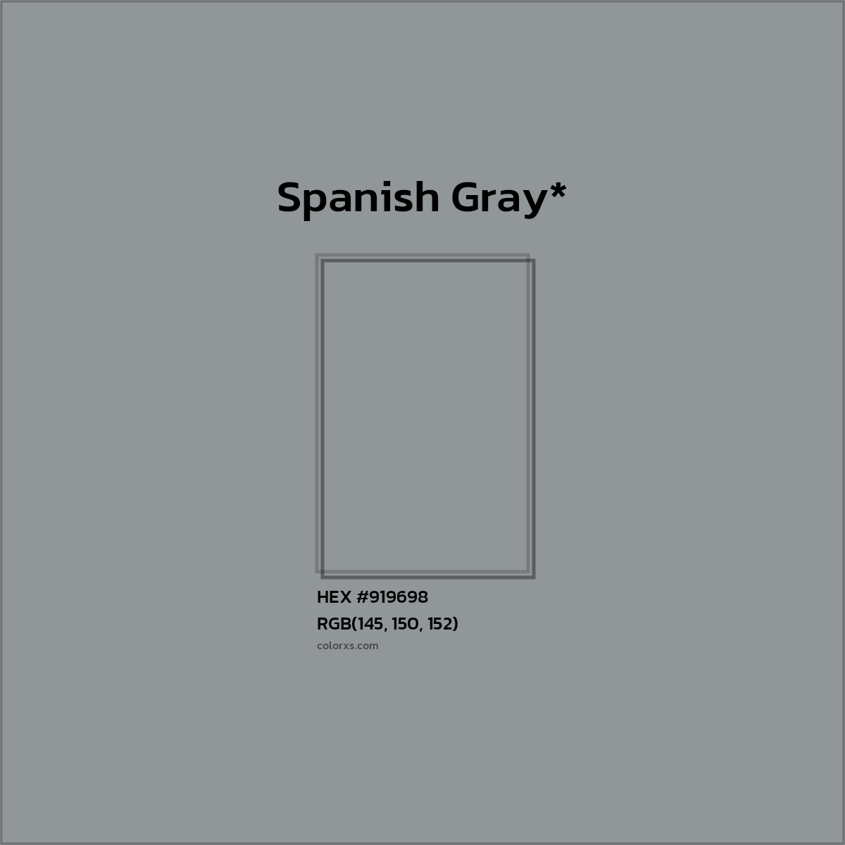 #919698 hex color. RGB, RYB, CMYK, HSL, HSV codes and color conversions. Matching color names, palettes, paints.