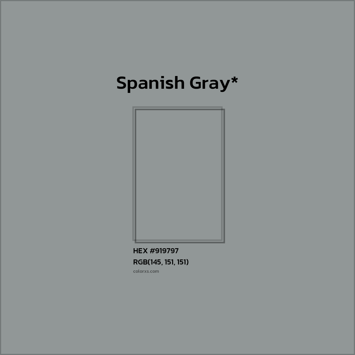 #919797 hex color. RGB, RYB, CMYK, HSL, HSV codes and color conversions. Matching color names, palettes, paints.