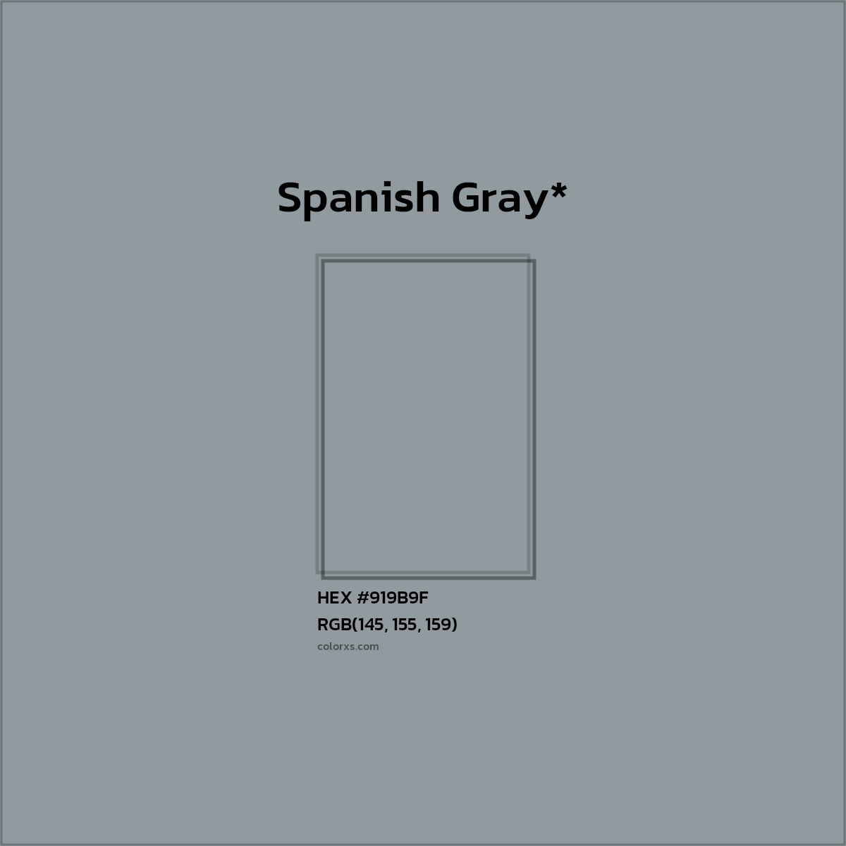 #919B9F hex color. RGB, RYB, CMYK, HSL, HSV codes and color conversions. Matching color names, palettes, paints.