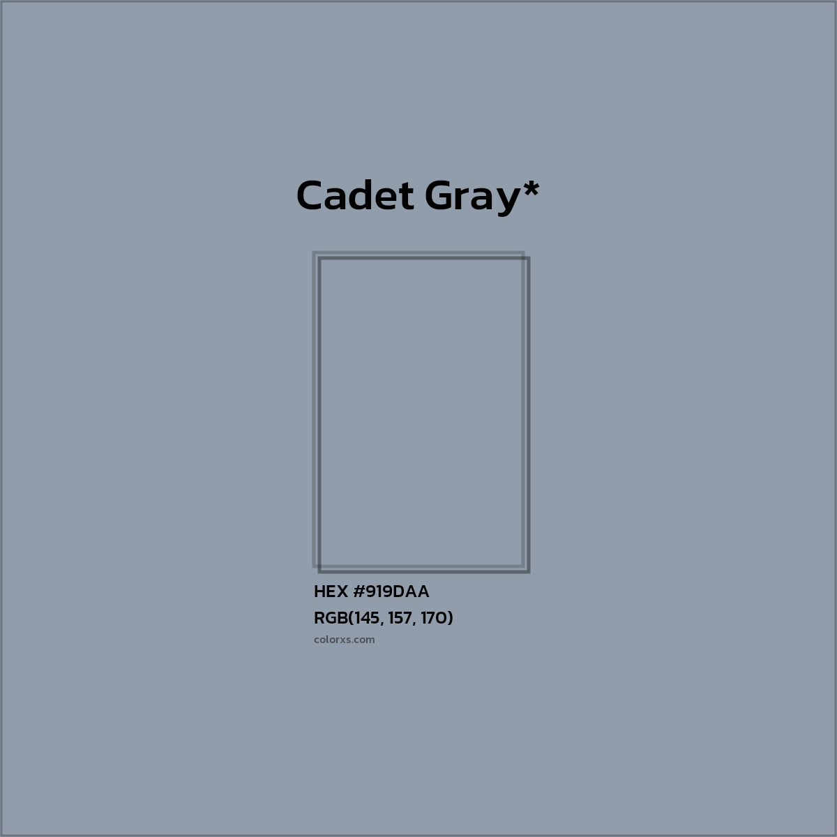 #919DAA hex color. RGB, RYB, CMYK, HSL, HSV codes and color conversions. Matching color names, palettes, paints.