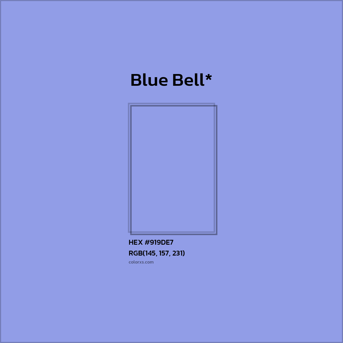 #919DE7 hex color. RGB, RYB, CMYK, HSL, HSV codes and color conversions. Matching color names, palettes, paints.