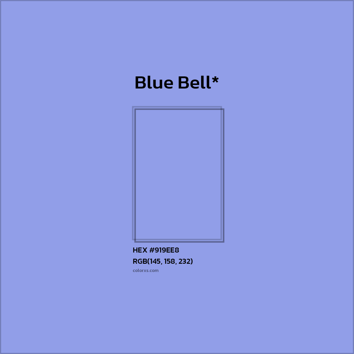 #919EE8 hex color. RGB, RYB, CMYK, HSL, HSV codes and color conversions. Matching color names, palettes, paints.