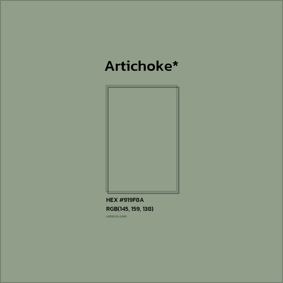 #919F8A hex color. RGB, RYB, CMYK, HSL, HSV codes and color conversions. Matching color names, palettes, paints.