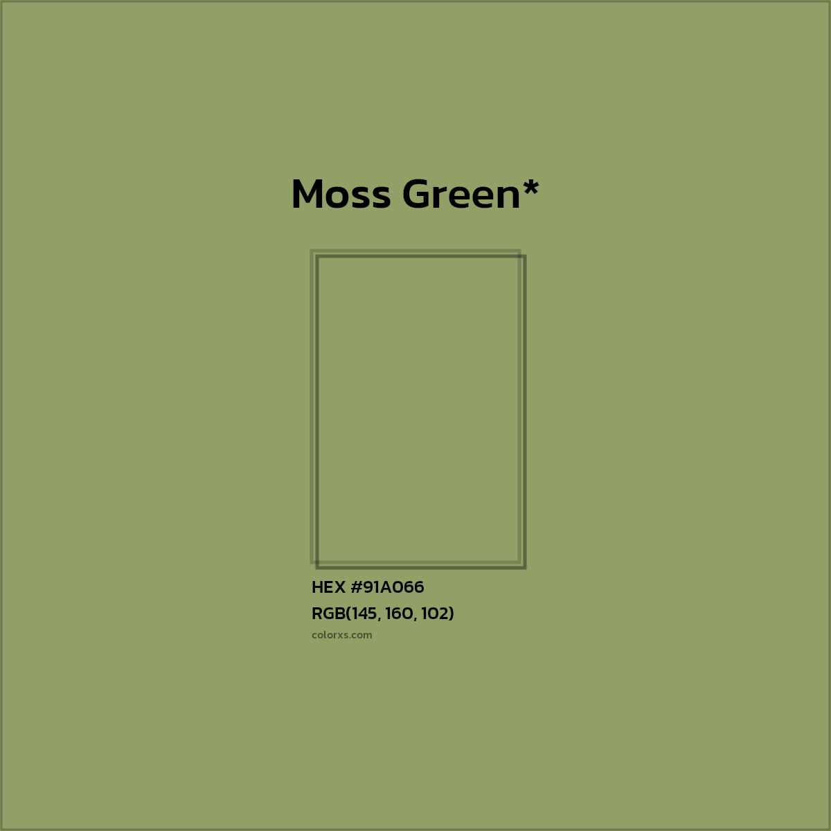 #91A066 hex color. RGB, RYB, CMYK, HSL, HSV codes and color conversions. Matching color names, palettes, paints.
