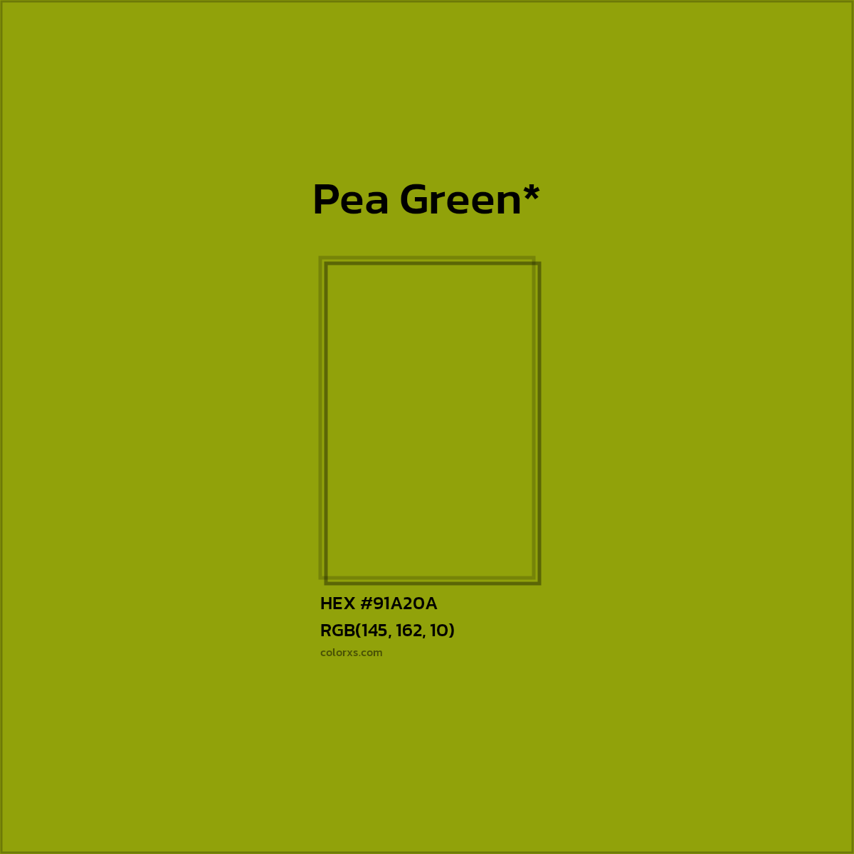 #91A20A hex color. RGB, RYB, CMYK, HSL, HSV codes and color conversions. Matching color names, palettes, paints.