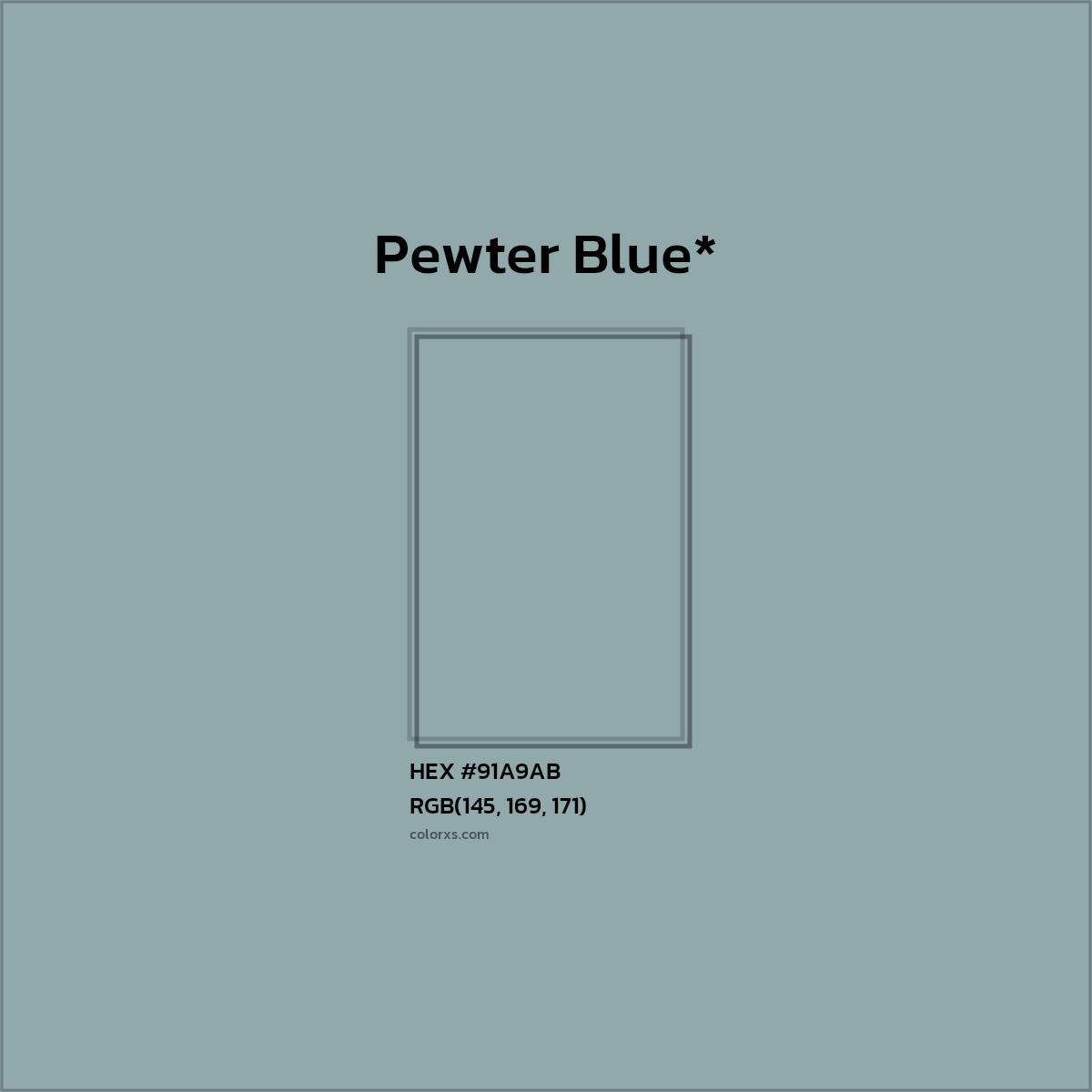 #91A9AB hex color. RGB, RYB, CMYK, HSL, HSV codes and color conversions. Matching color names, palettes, paints.