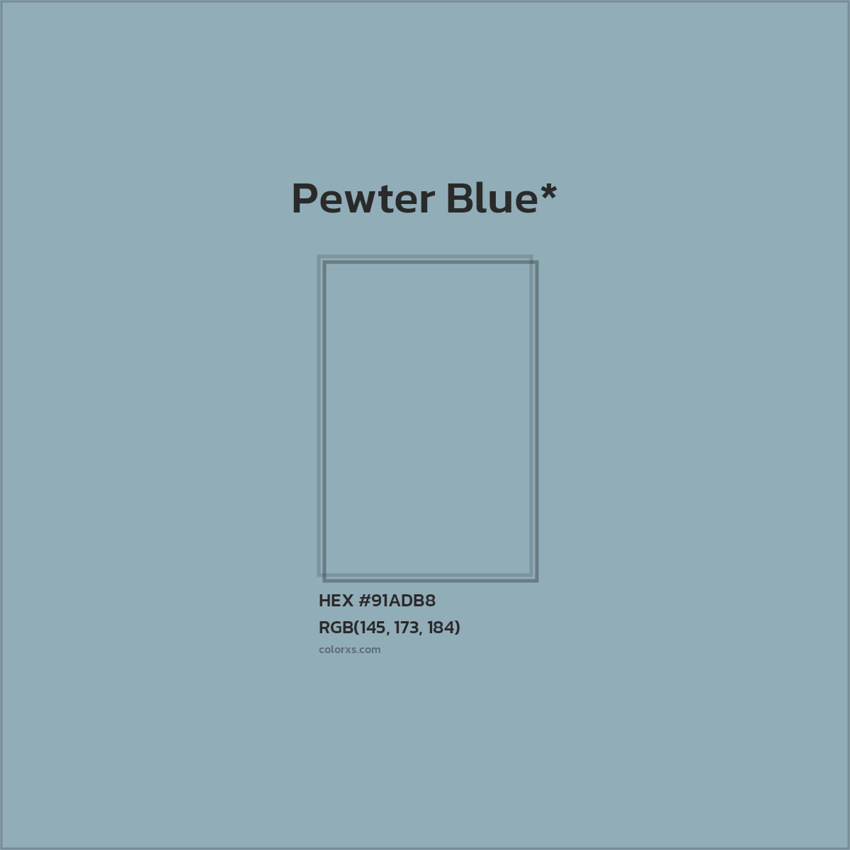 #91ADB8 hex color. RGB, RYB, CMYK, HSL, HSV codes and color conversions. Matching color names, palettes, paints.