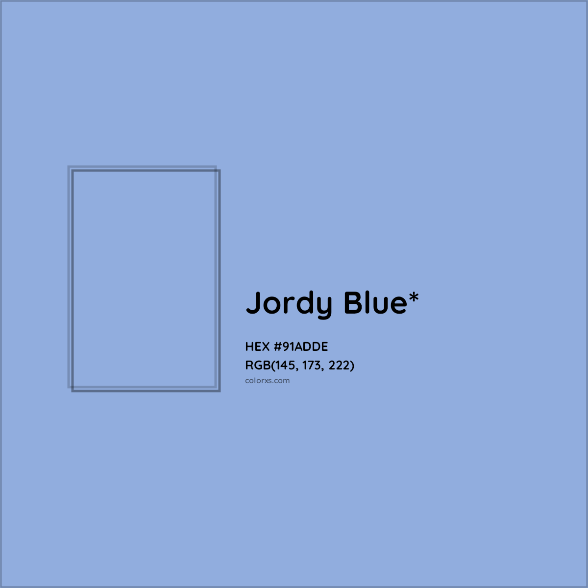 #91ADDE hex color. RGB, RYB, CMYK, HSL, HSV codes and color conversions. Matching color names, palettes, paints.