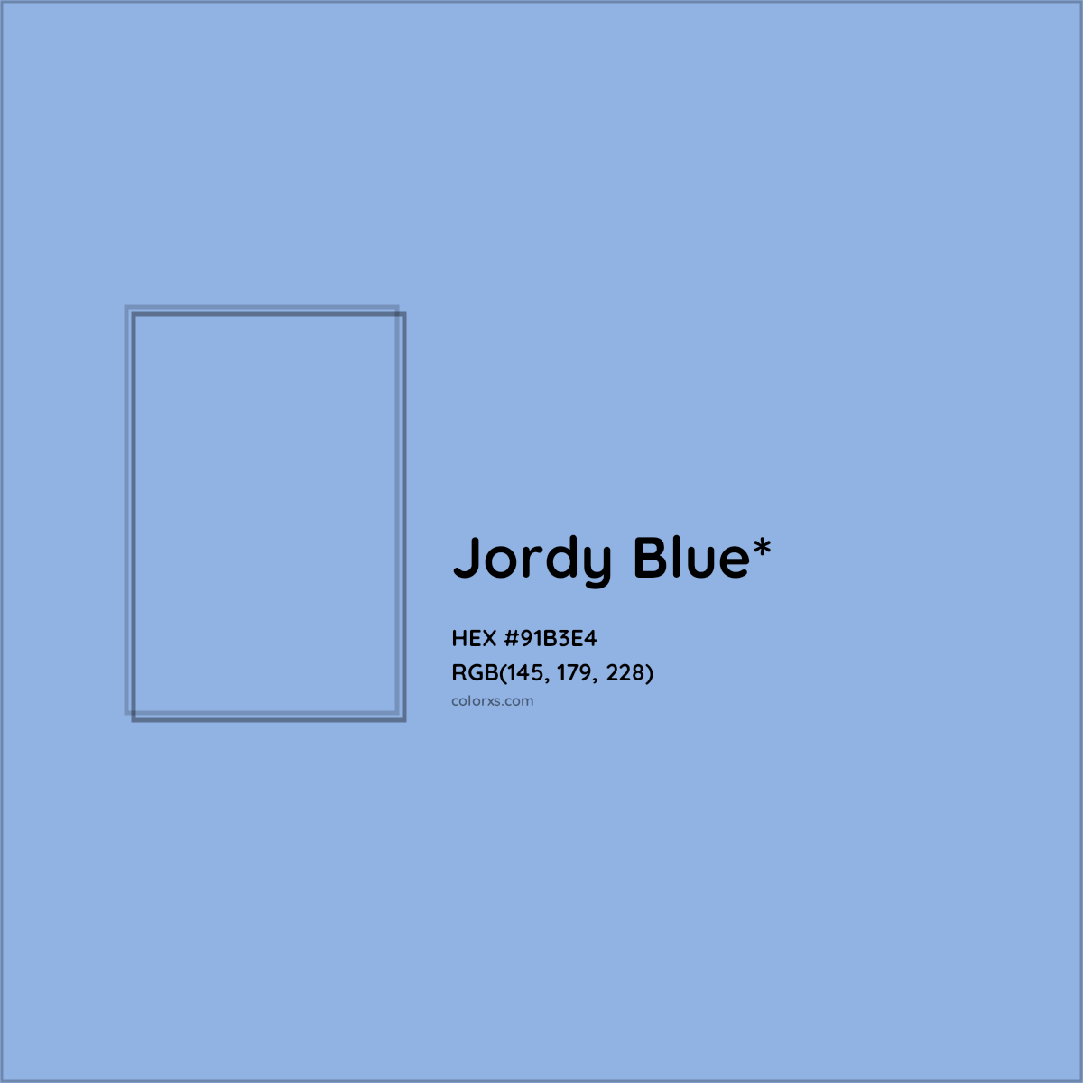 #91B3E4 hex color. RGB, RYB, CMYK, HSL, HSV codes and color conversions. Matching color names, palettes, paints.