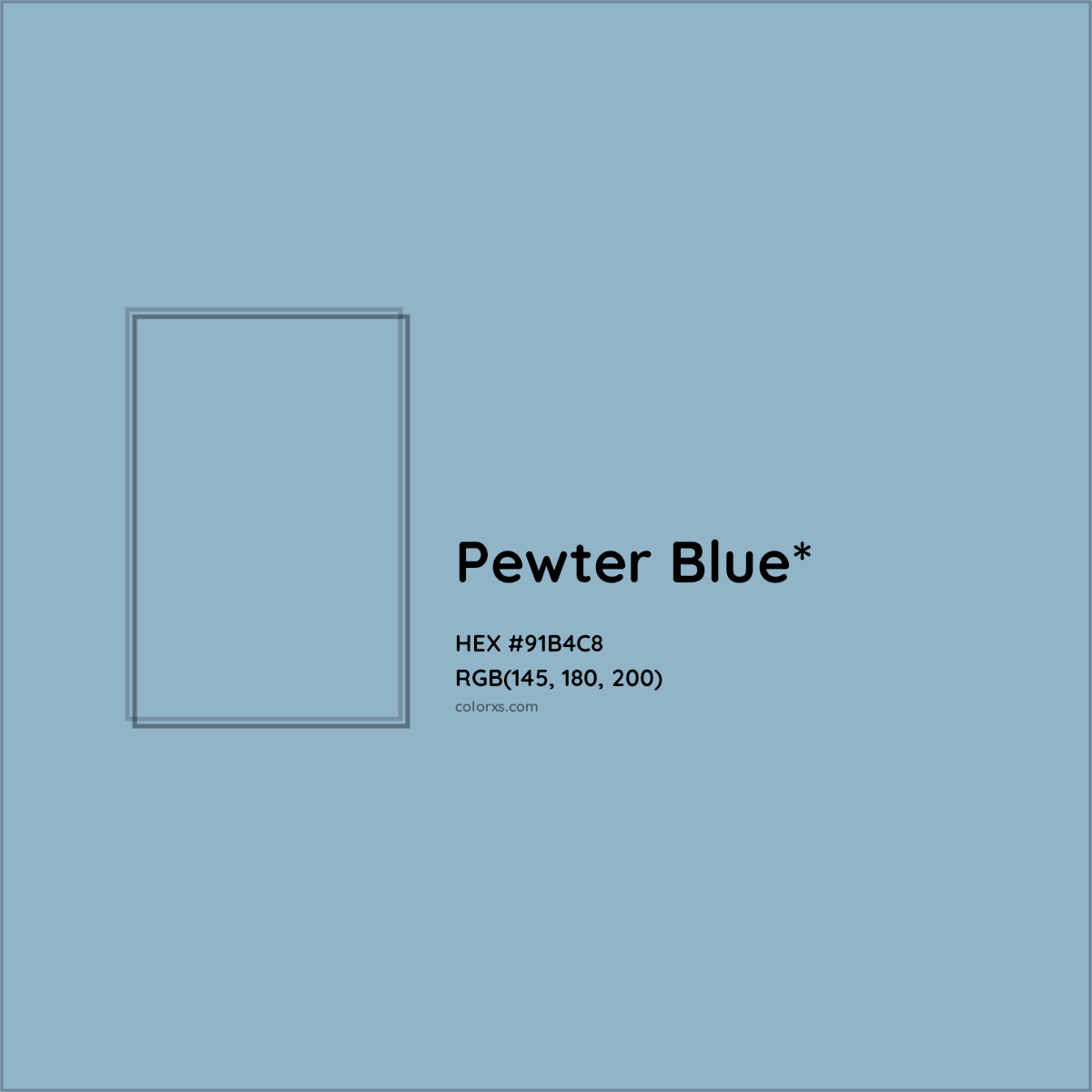 #91B4C8 hex color. RGB, RYB, CMYK, HSL, HSV codes and color conversions. Matching color names, palettes, paints.