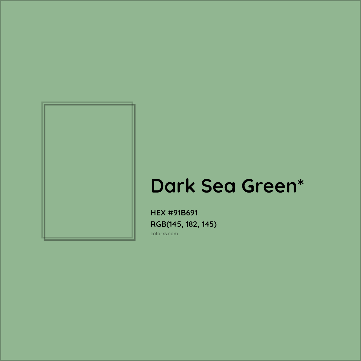 #91B691 hex color. RGB, RYB, CMYK, HSL, HSV codes and color conversions. Matching color names, palettes, paints.