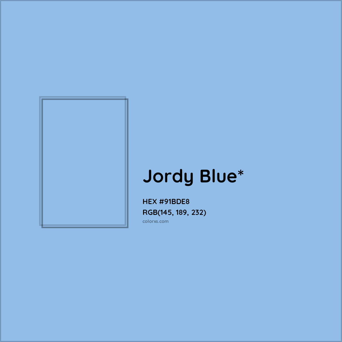 #91BDE8 hex color. RGB, RYB, CMYK, HSL, HSV codes and color conversions. Matching color names, palettes, paints.