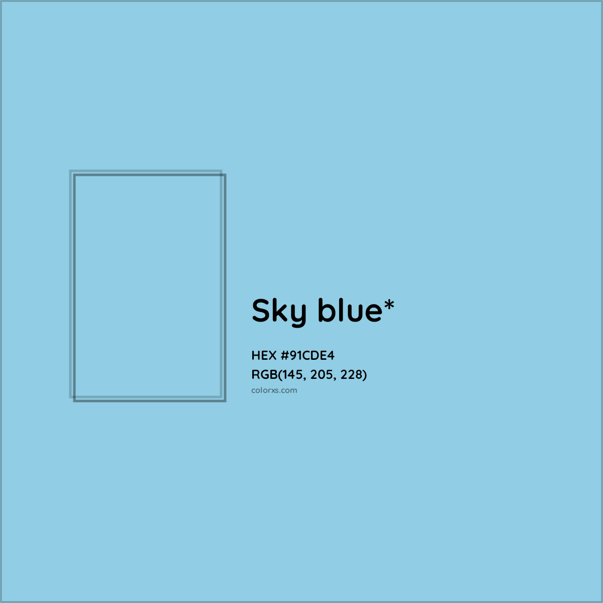 #91CDE4 hex color. RGB, RYB, CMYK, HSL, HSV codes and color conversions. Matching color names, palettes, paints.