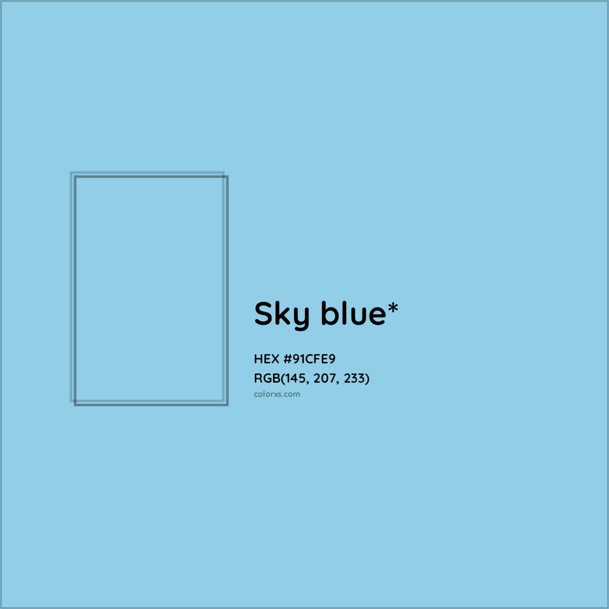 #91CFE9 hex color. RGB, RYB, CMYK, HSL, HSV codes and color conversions. Matching color names, palettes, paints.