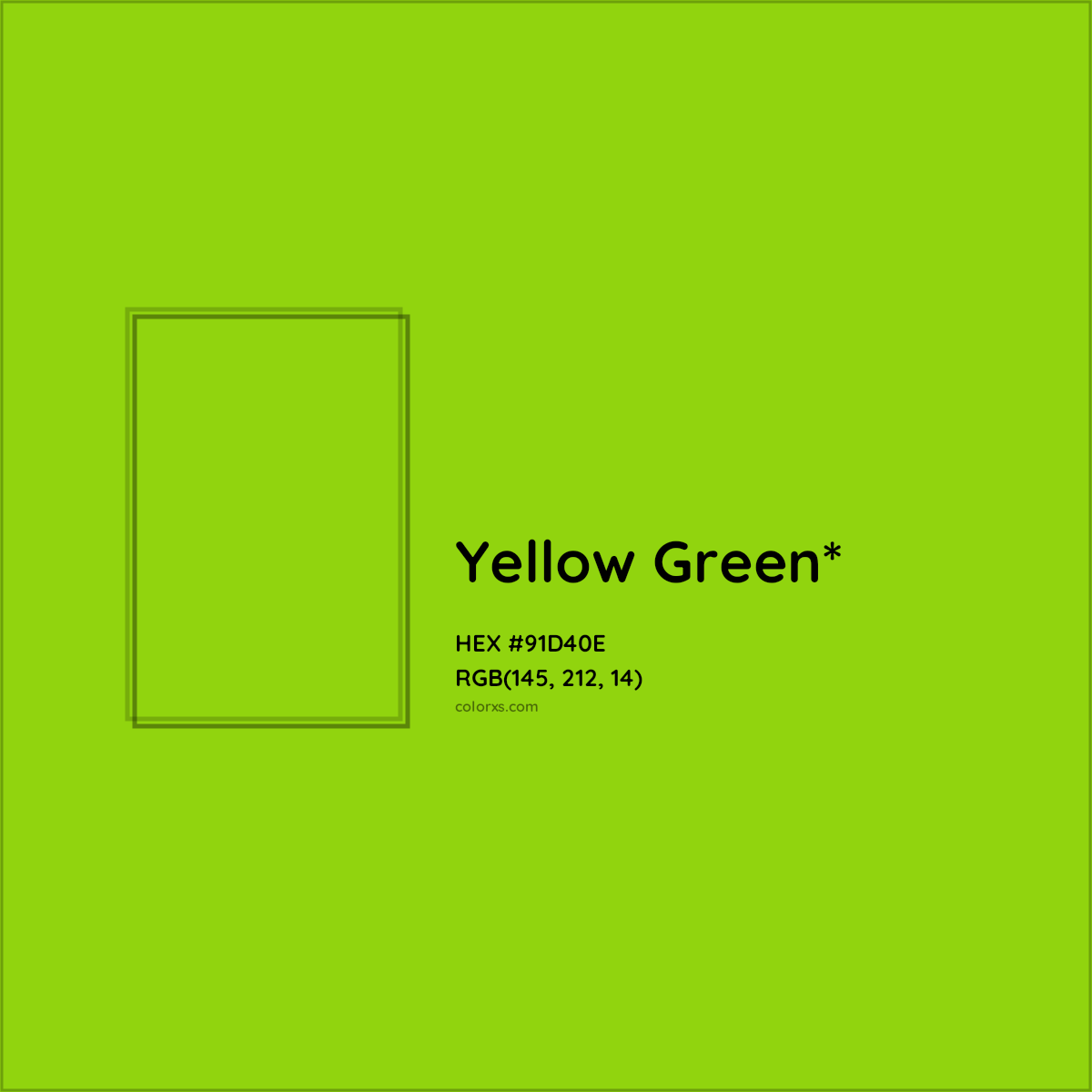 #91D40E hex color. RGB, RYB, CMYK, HSL, HSV codes and color conversions. Matching color names, palettes, paints.