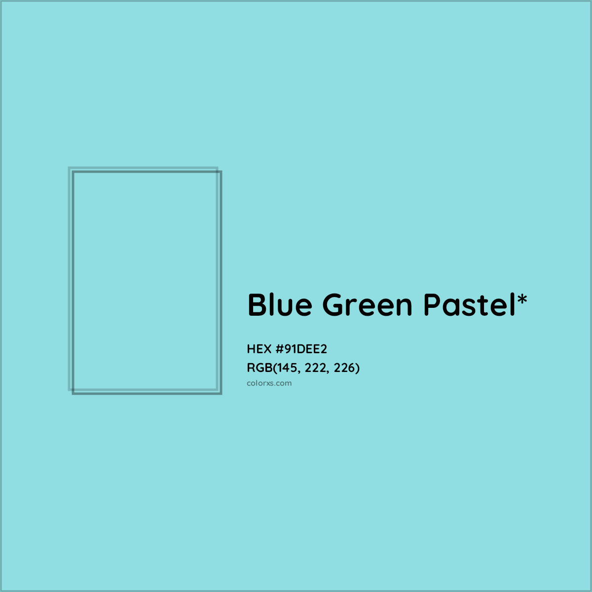 #91DEE2 hex color. RGB, RYB, CMYK, HSL, HSV codes and color conversions. Matching color names, palettes, paints.