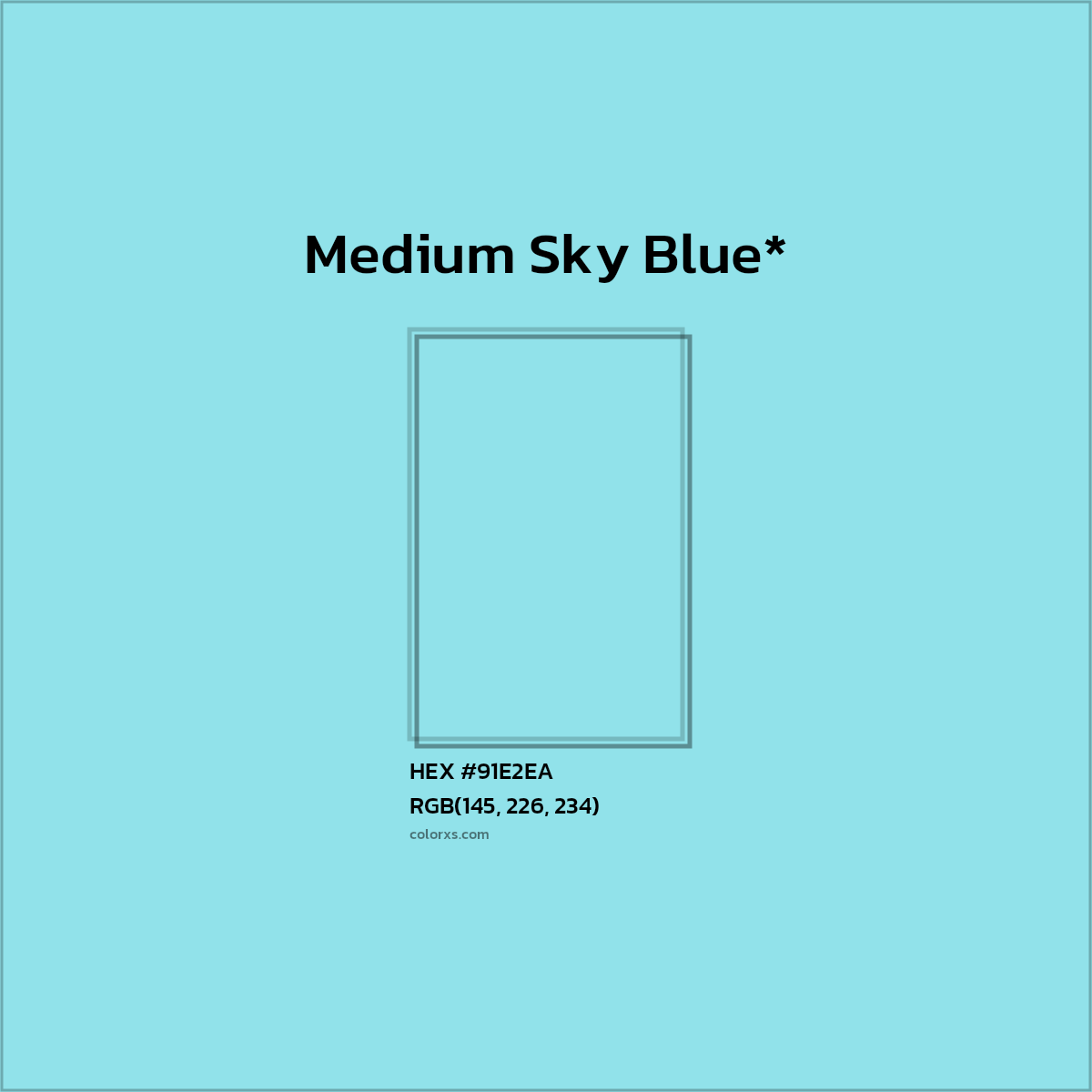 #91E2EA hex color. RGB, RYB, CMYK, HSL, HSV codes and color conversions. Matching color names, palettes, paints.
