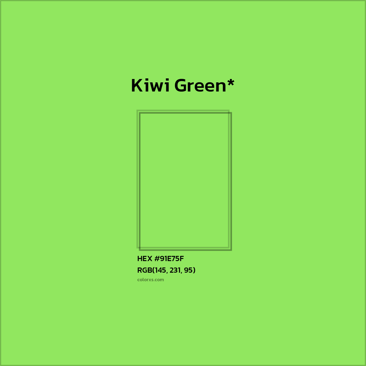 #91E75F hex color. RGB, RYB, CMYK, HSL, HSV codes and color conversions. Matching color names, palettes, paints.