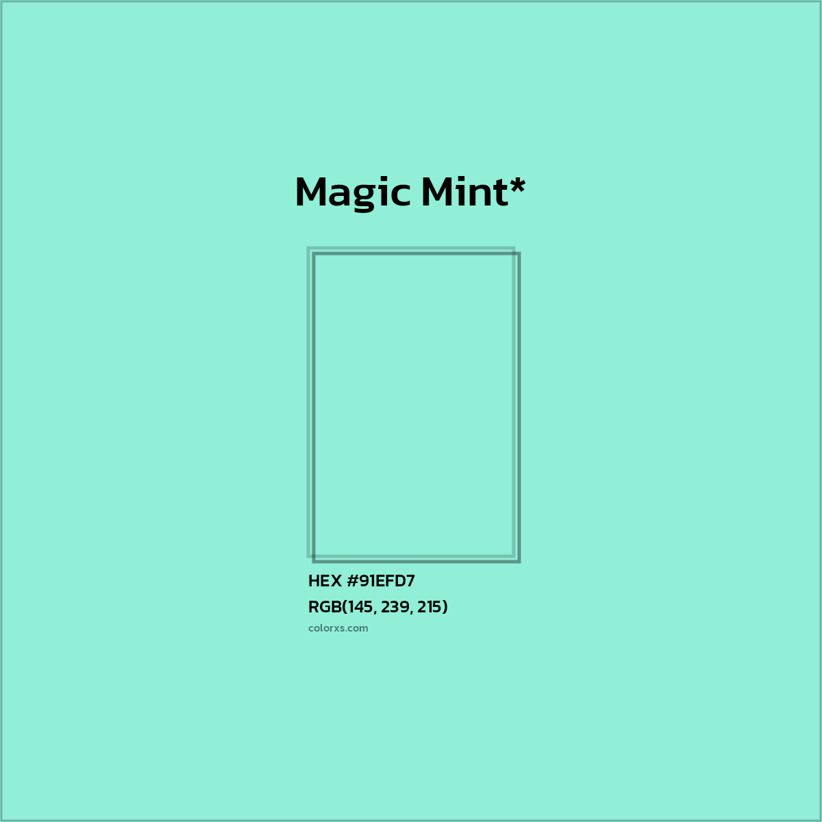 #91EFD7 hex color. RGB, RYB, CMYK, HSL, HSV codes and color conversions. Matching color names, palettes, paints.