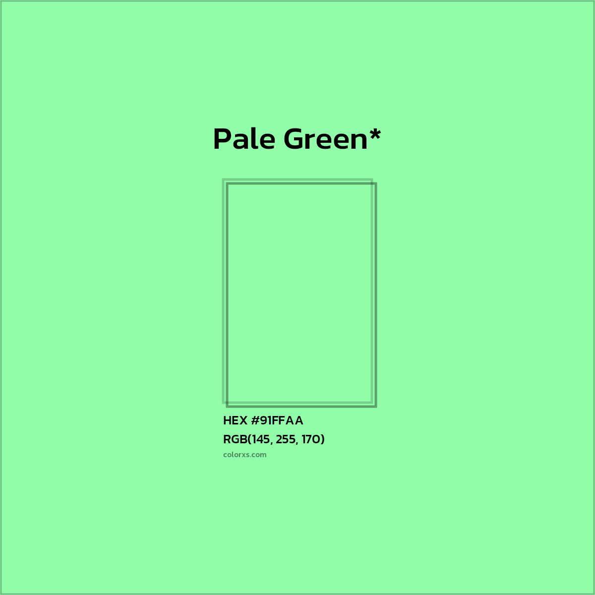 #91FFAA hex color. RGB, RYB, CMYK, HSL, HSV codes and color conversions. Matching color names, palettes, paints.