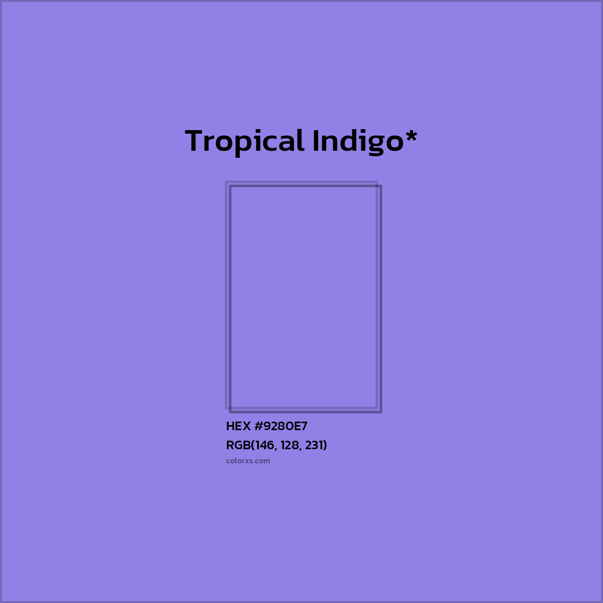 #9280E7 hex color. RGB, RYB, CMYK, HSL, HSV codes and color conversions. Matching color names, palettes, paints.