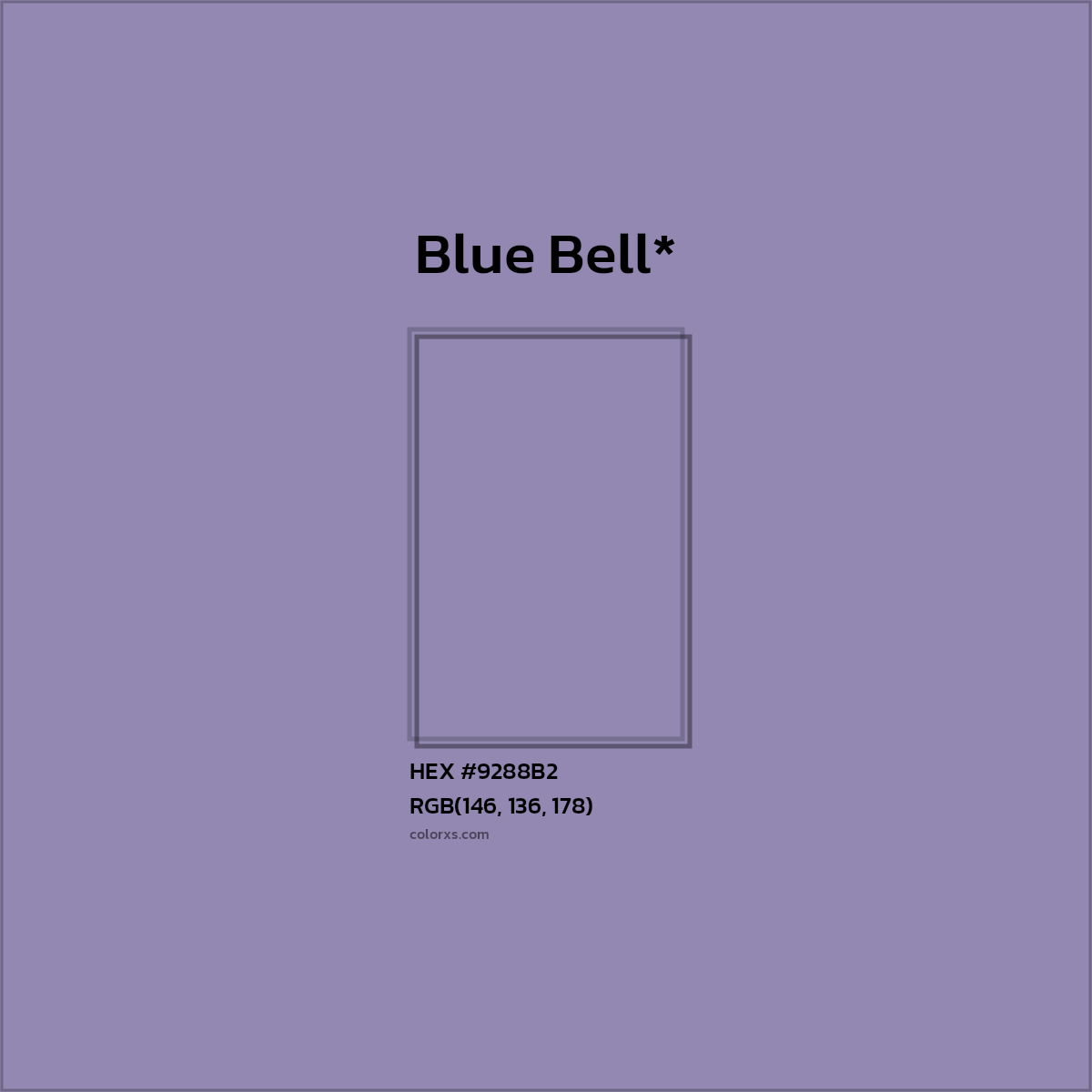 #9288B2 hex color. RGB, RYB, CMYK, HSL, HSV codes and color conversions. Matching color names, palettes, paints.