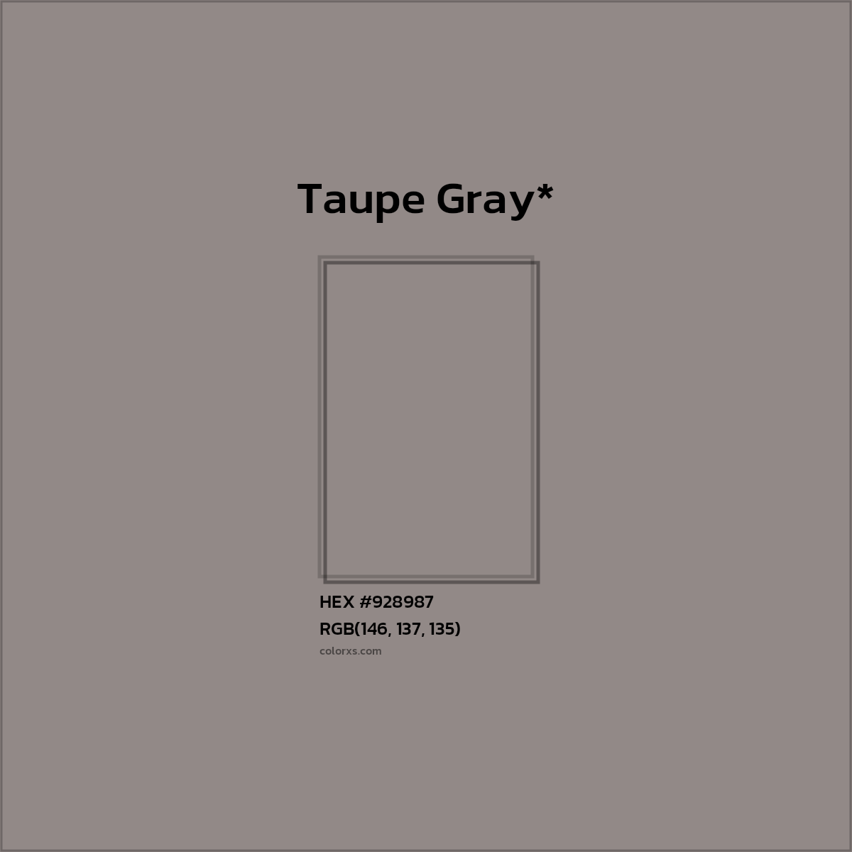 #928987 hex color. RGB, RYB, CMYK, HSL, HSV codes and color conversions. Matching color names, palettes, paints.