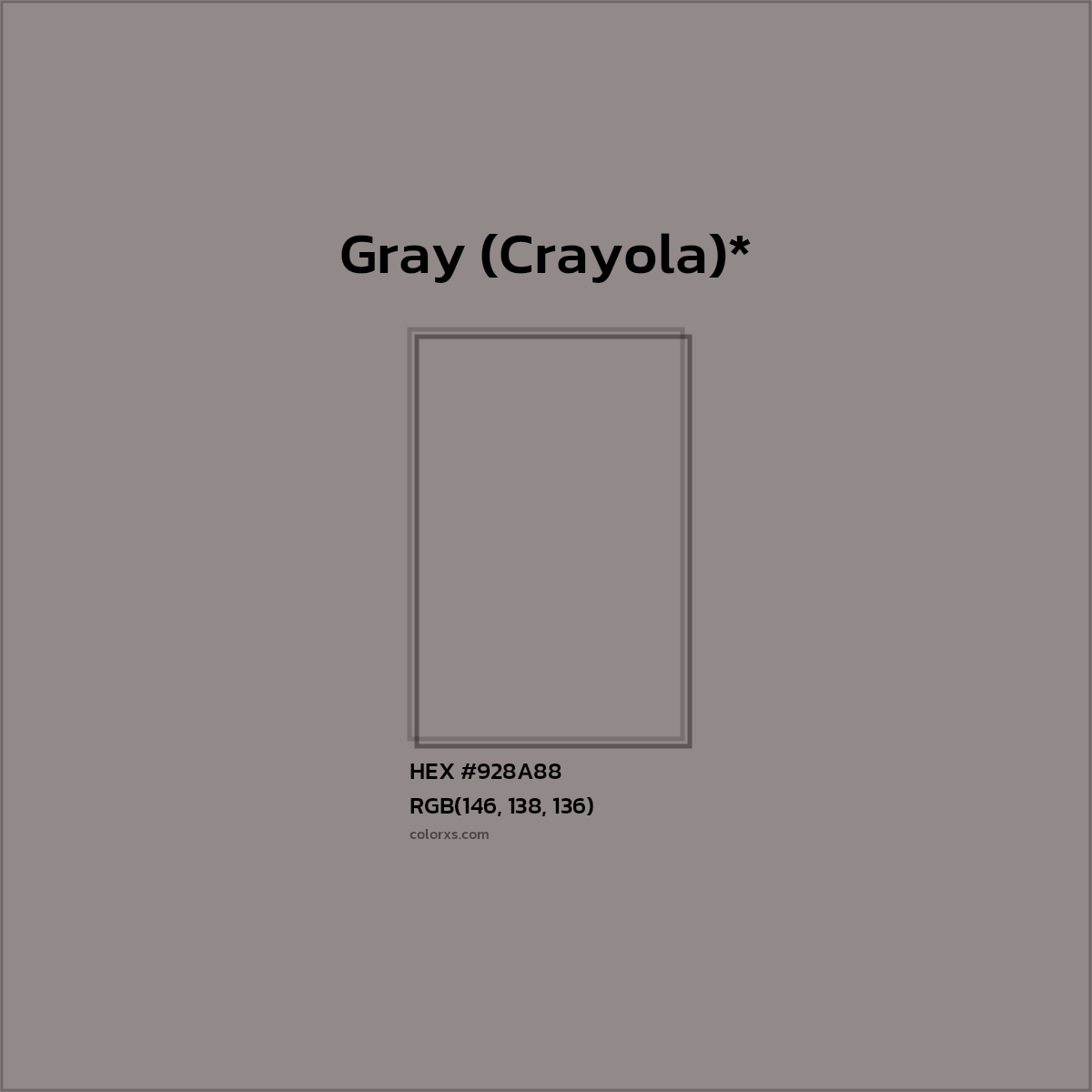 #928A88 hex color. RGB, RYB, CMYK, HSL, HSV codes and color conversions. Matching color names, palettes, paints.