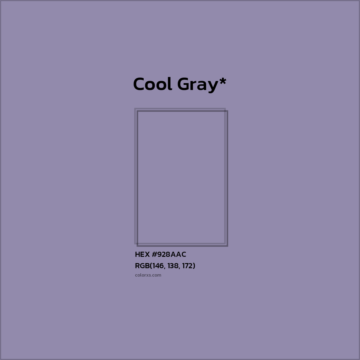 #928AAC hex color. RGB, RYB, CMYK, HSL, HSV codes and color conversions. Matching color names, palettes, paints.