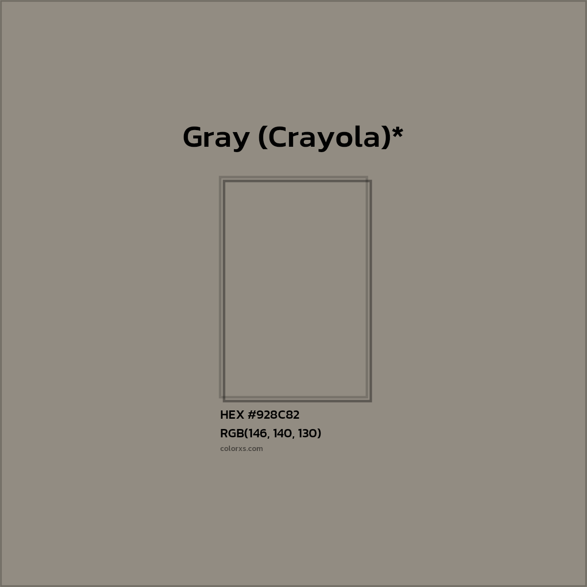 #928C82 hex color. RGB, RYB, CMYK, HSL, HSV codes and color conversions. Matching color names, palettes, paints.