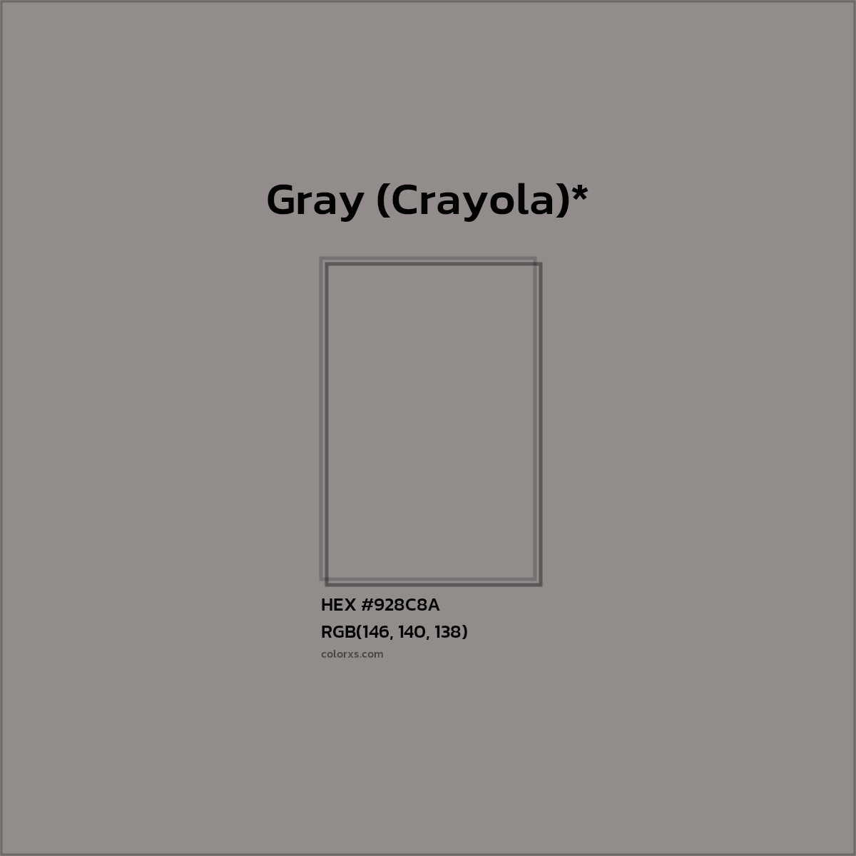 #928C8A hex color. RGB, RYB, CMYK, HSL, HSV codes and color conversions. Matching color names, palettes, paints.