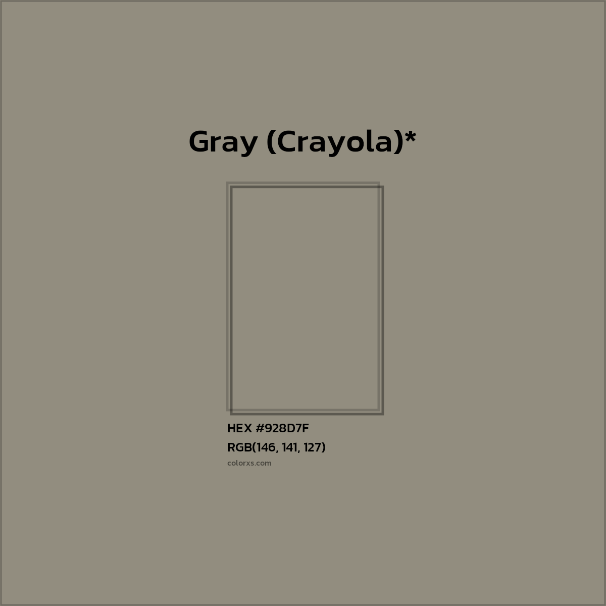 #928D7F hex color. RGB, RYB, CMYK, HSL, HSV codes and color conversions. Matching color names, palettes, paints.