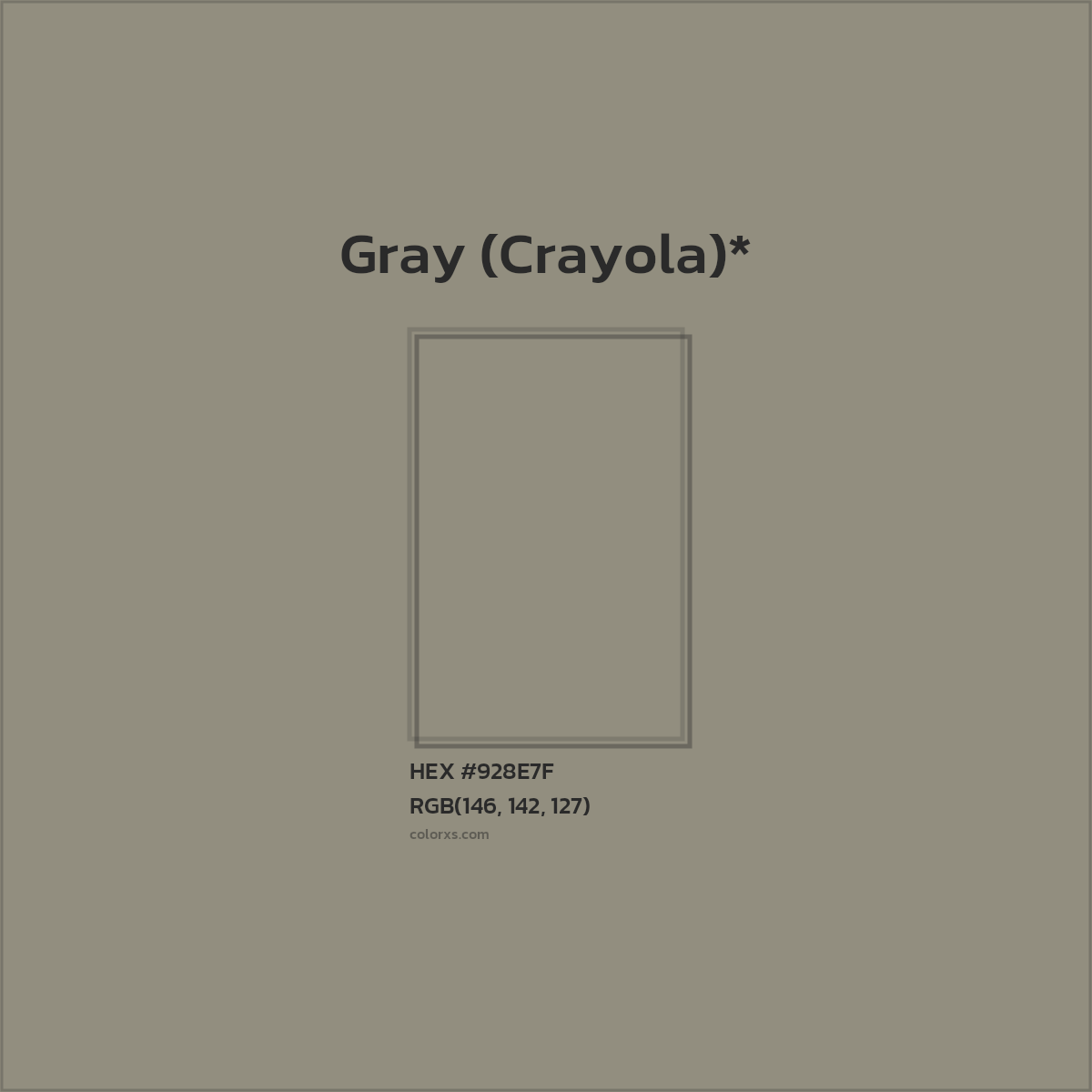 #928E7F hex color. RGB, RYB, CMYK, HSL, HSV codes and color conversions. Matching color names, palettes, paints.