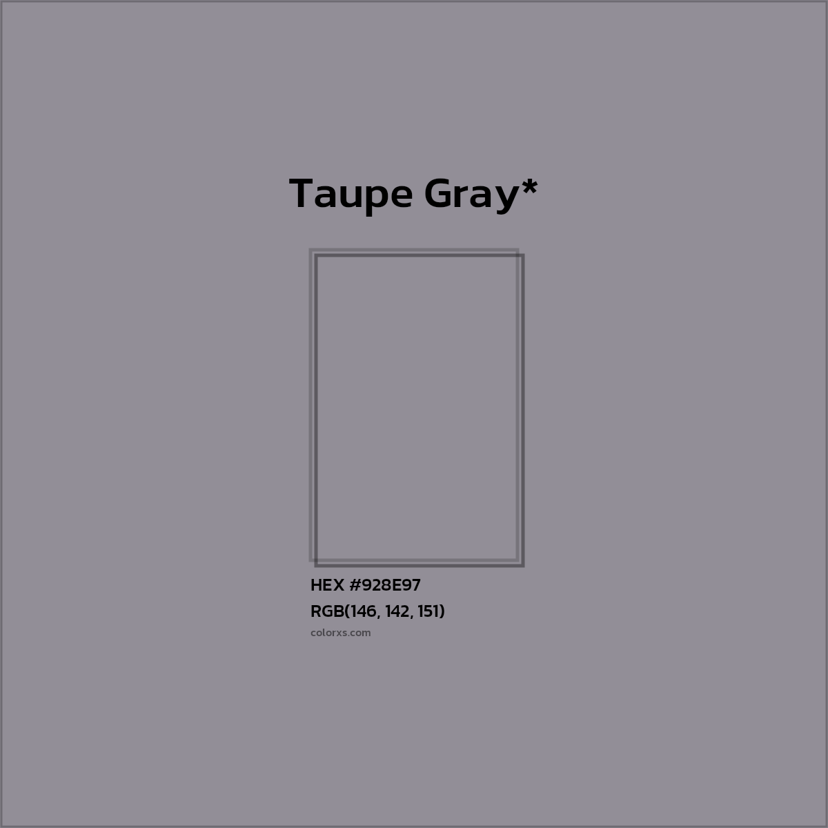 #928E97 hex color. RGB, RYB, CMYK, HSL, HSV codes and color conversions. Matching color names, palettes, paints.
