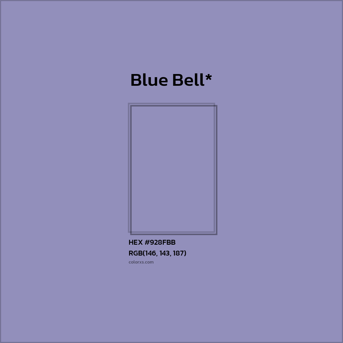 #928FBB hex color. RGB, RYB, CMYK, HSL, HSV codes and color conversions. Matching color names, palettes, paints.