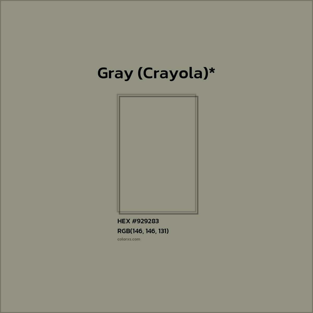 #929283 hex color. RGB, RYB, CMYK, HSL, HSV codes and color conversions. Matching color names, palettes, paints.