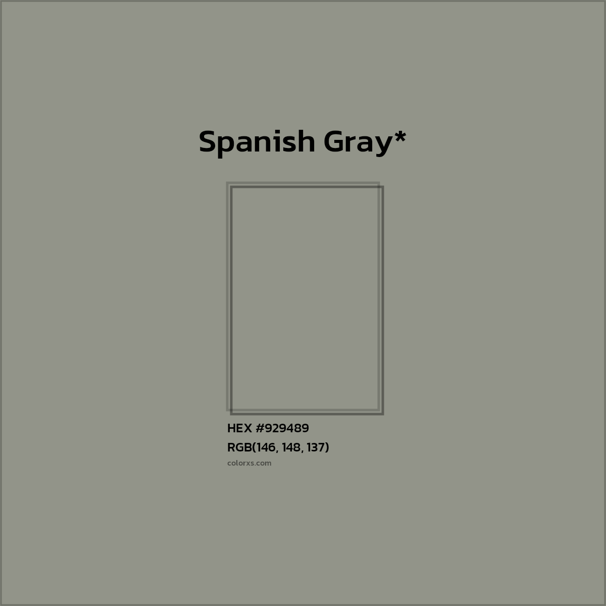 #929489 hex color. RGB, RYB, CMYK, HSL, HSV codes and color conversions. Matching color names, palettes, paints.
