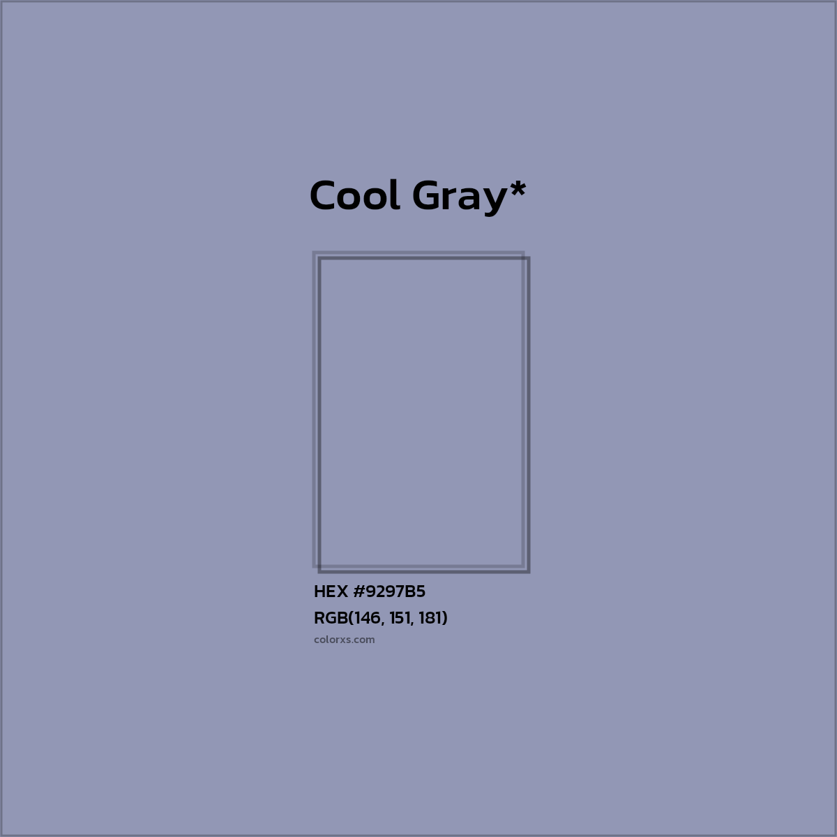 #9297B5 hex color. RGB, RYB, CMYK, HSL, HSV codes and color conversions. Matching color names, palettes, paints.