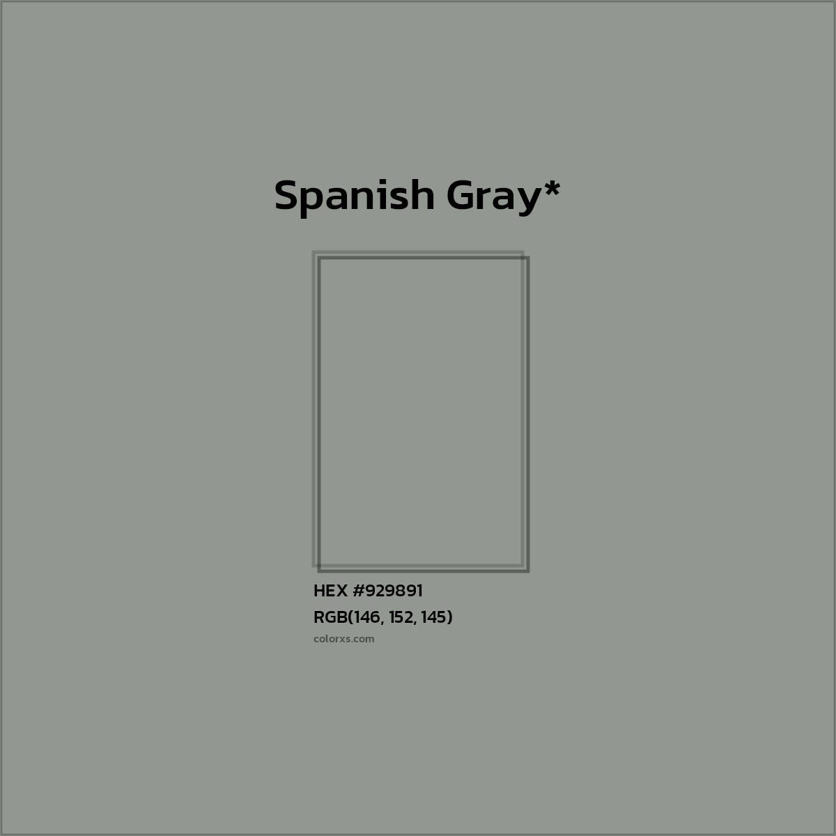 #929891 hex color. RGB, RYB, CMYK, HSL, HSV codes and color conversions. Matching color names, palettes, paints.