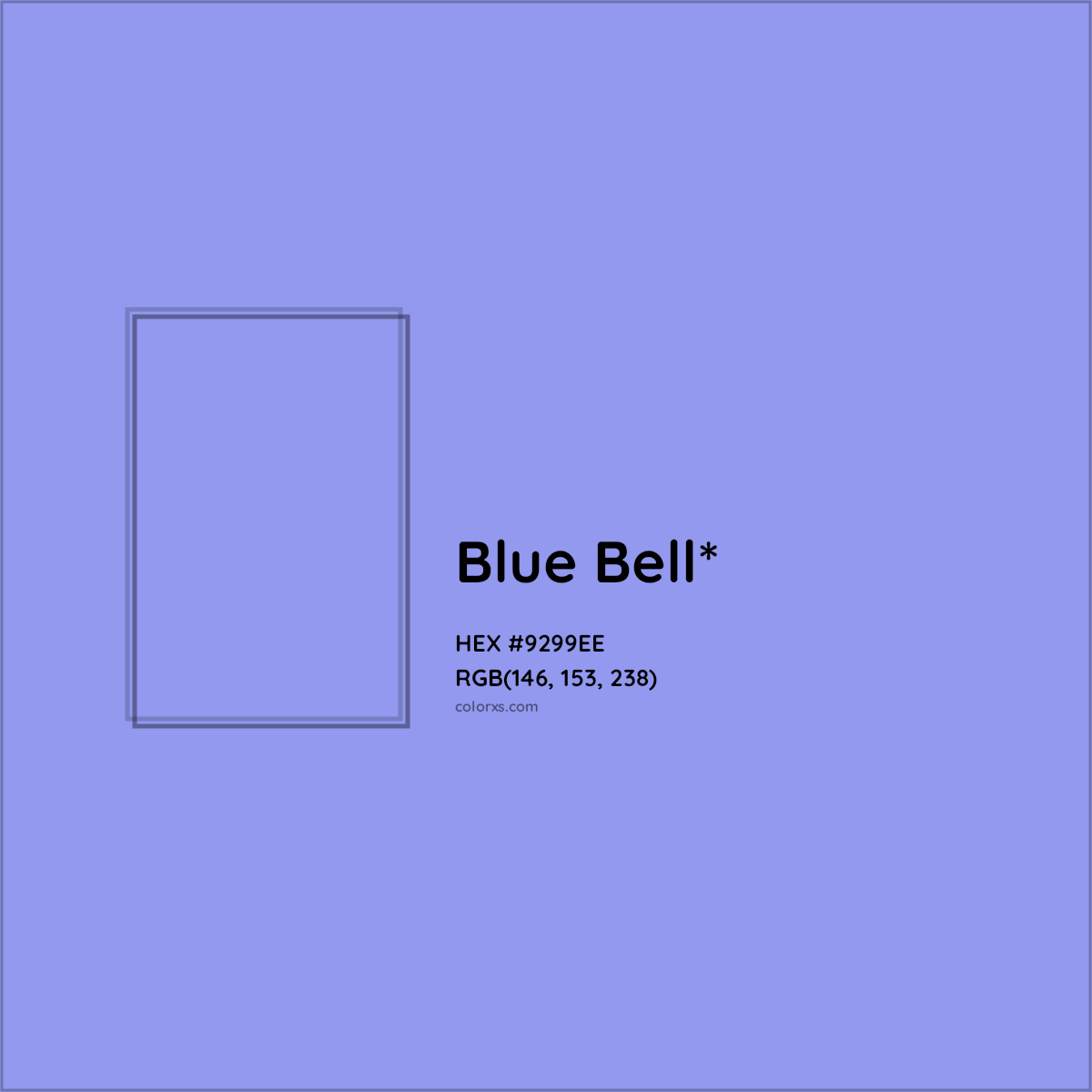 #9299EE hex color. RGB, RYB, CMYK, HSL, HSV codes and color conversions. Matching color names, palettes, paints.