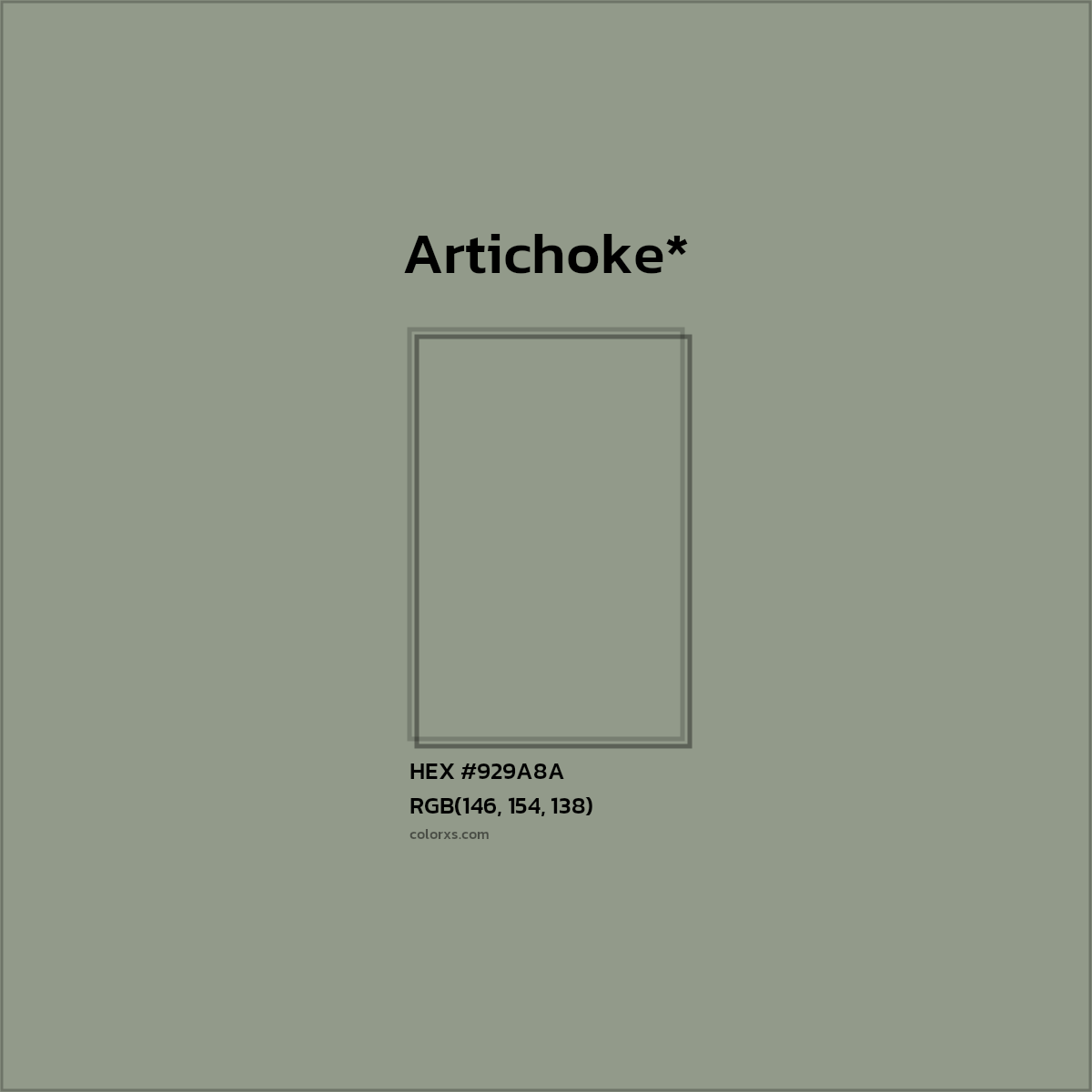 #929A8A hex color. RGB, RYB, CMYK, HSL, HSV codes and color conversions. Matching color names, palettes, paints.