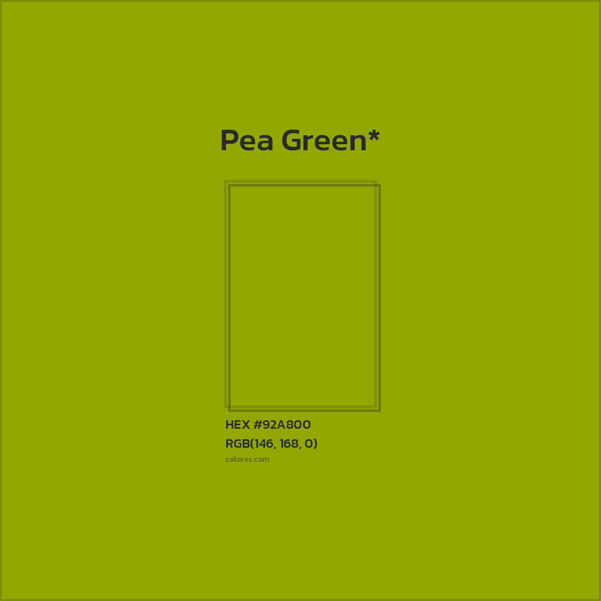 #92A800 hex color. RGB, RYB, CMYK, HSL, HSV codes and color conversions. Matching color names, palettes, paints.