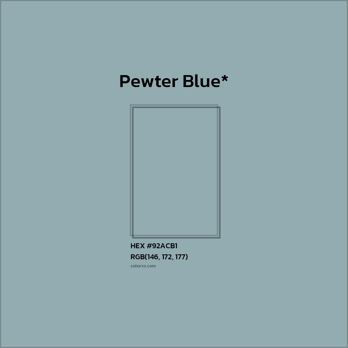 #92ACB1 hex color. RGB, RYB, CMYK, HSL, HSV codes and color conversions. Matching color names, palettes, paints.