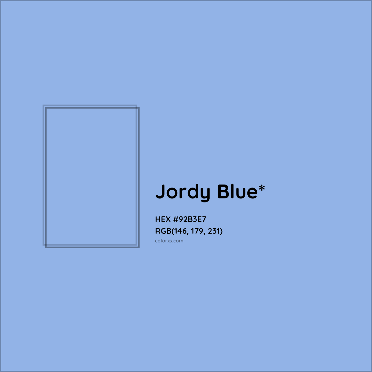 #92B3E7 hex color. RGB, RYB, CMYK, HSL, HSV codes and color conversions. Matching color names, palettes, paints.