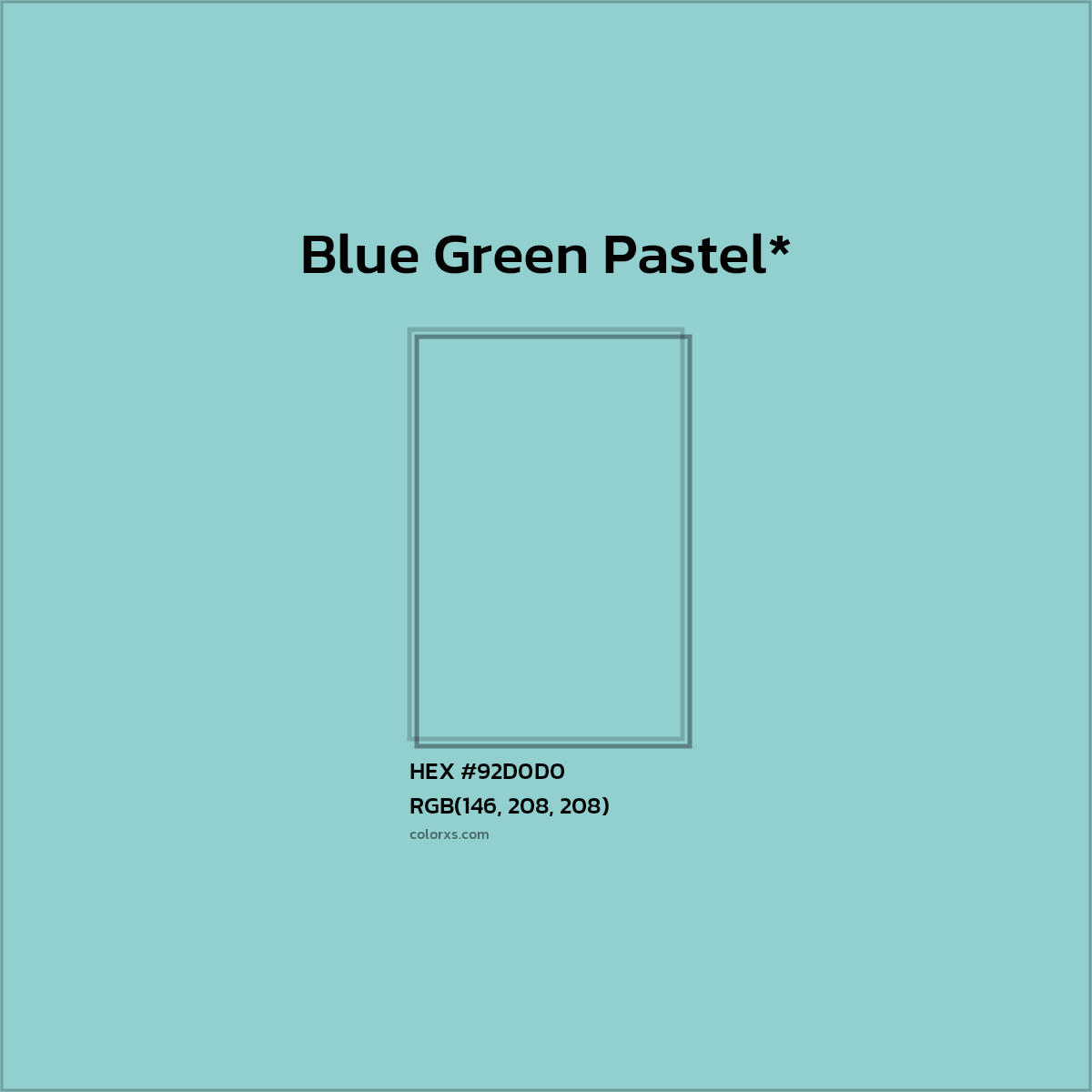 #92D0D0 hex color. RGB, RYB, CMYK, HSL, HSV codes and color conversions. Matching color names, palettes, paints.